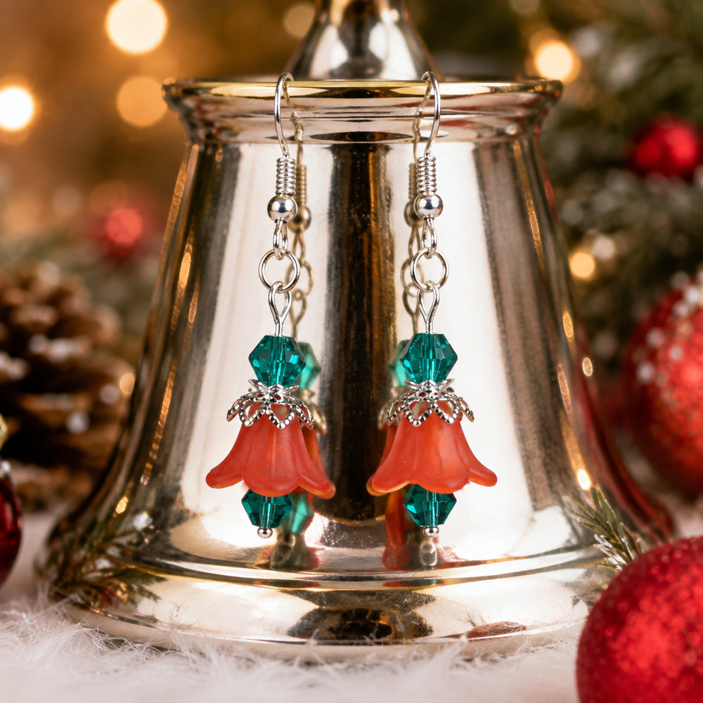 Handmade Red Bell Earrings: Holiday Festive Fun #C29